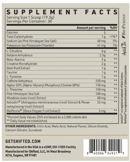 Shifted Preworkout Ingredients