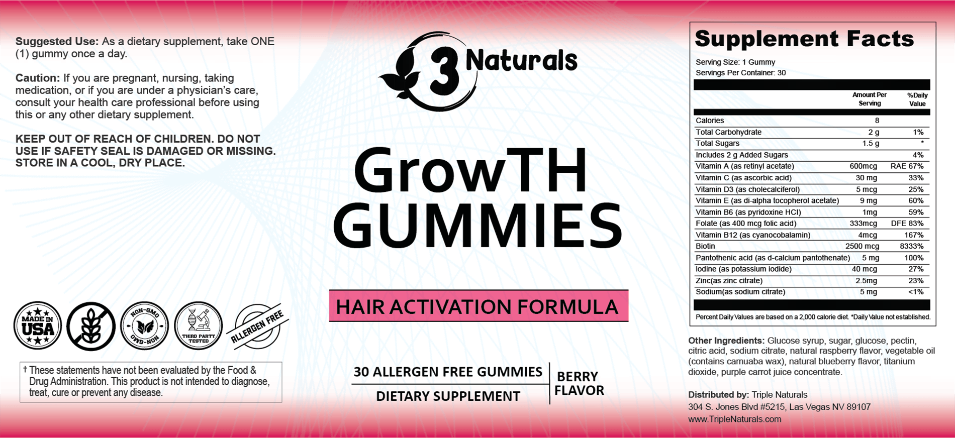 3 Naturals Growth Gummies Ingredients