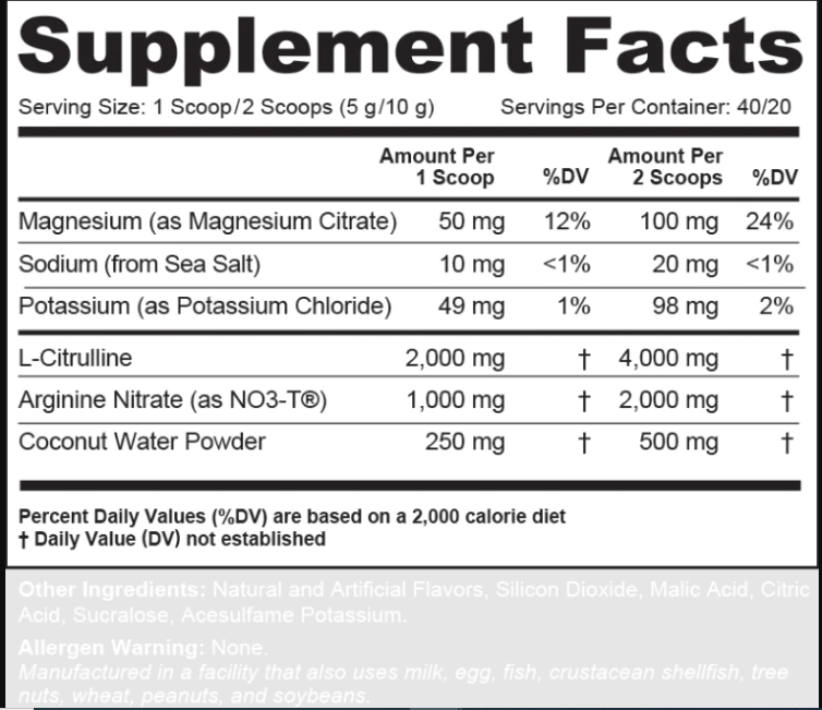 Amplify 2.0 Pre Workout Ingredients