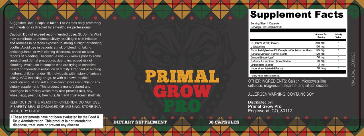 Primal Grow Pro Supplemenet facts