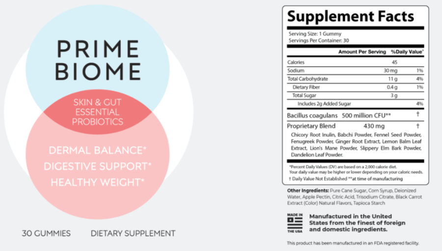 Prime Biome Supplement Facts