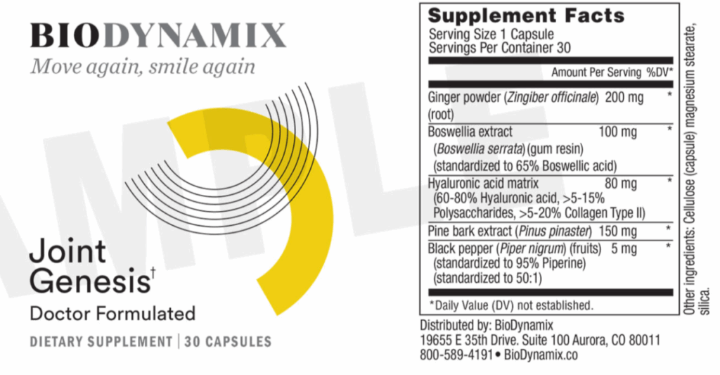 Joint Genesis supplement facts