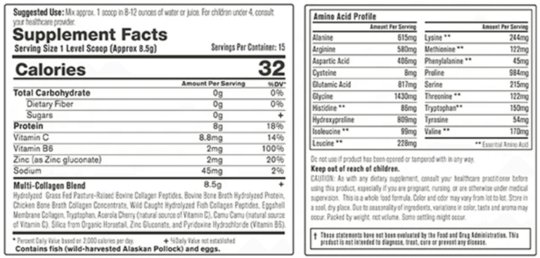 Organixx Clean Sourced Collage Supplement Facts
