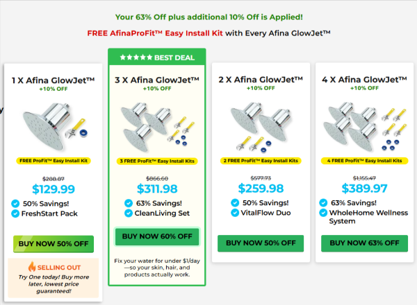 Afina GlowJet Showerhead price