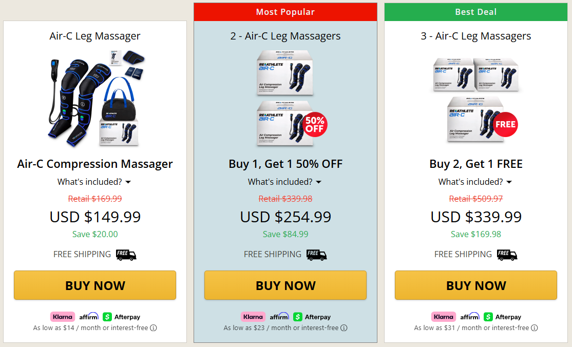 Air C Pro Leg Massager Pricing