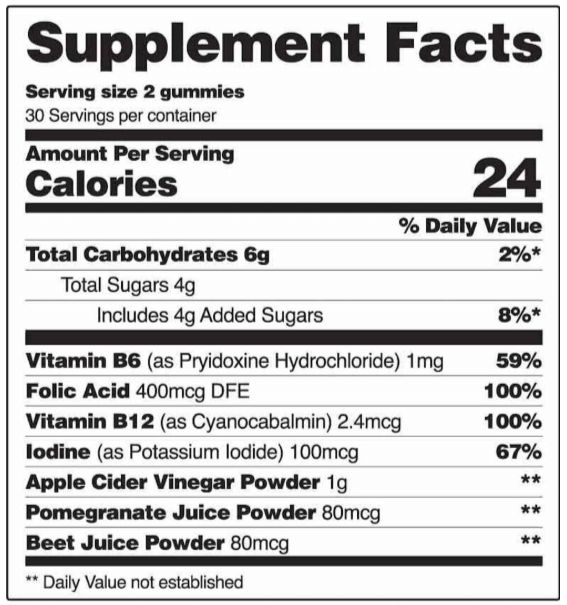 SNAP Apple Cider Vinegar Gummies Supplement Facts