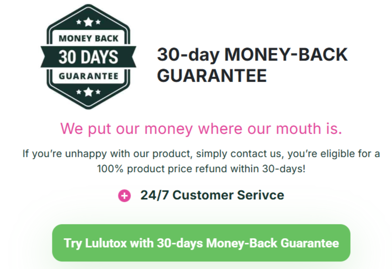 Lulutox Detox Tea money back guarantee