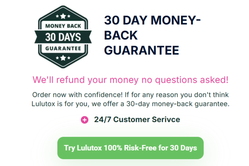 Lulutox Detox Tea money back guarantee