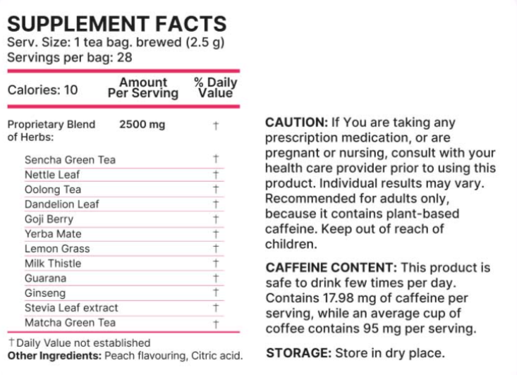 Lulutox Detox Tea supplement facts