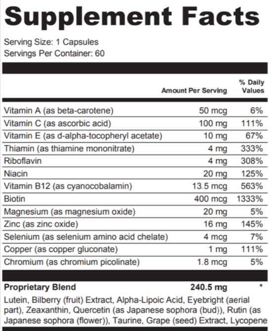 Retina-Clear Ingredients-Supplement-Facts