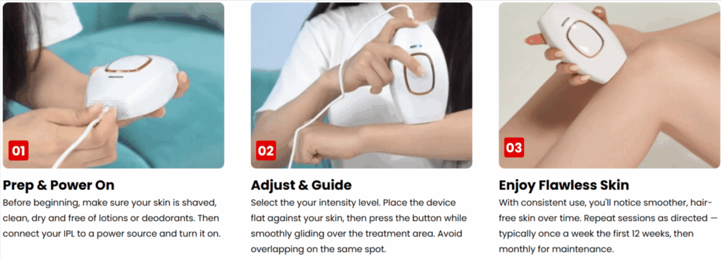 Glokore IPL Hair Remover- Usage instruction