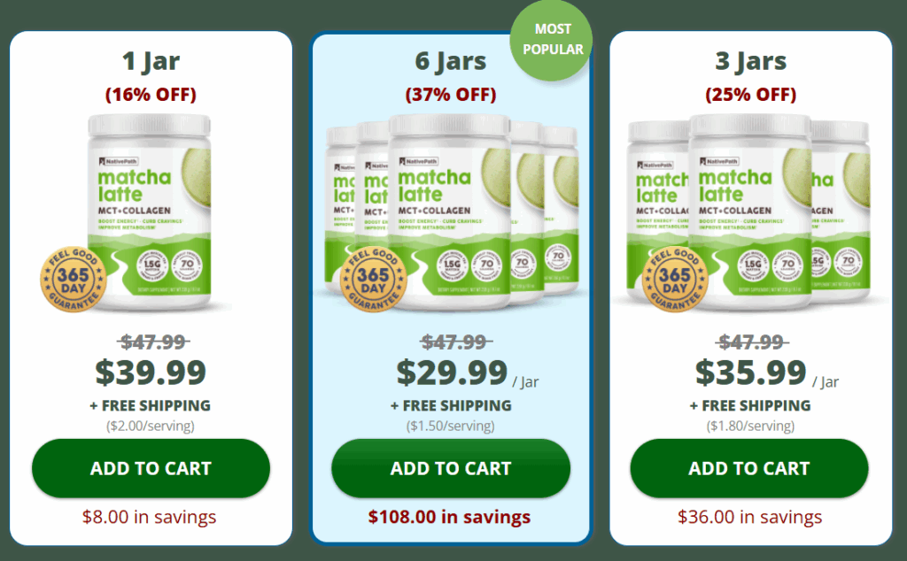 NativePath Matcha Collagen Latte Pricing
