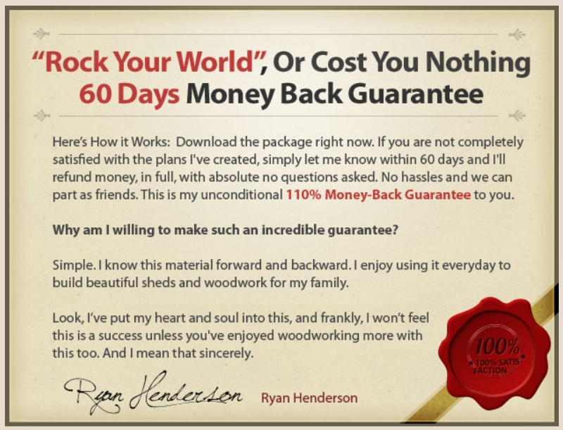 RyanShed Plans Momey Back Guarantee