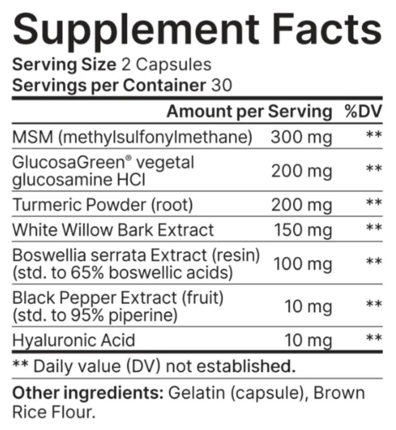 Youthful Joints supplement facts