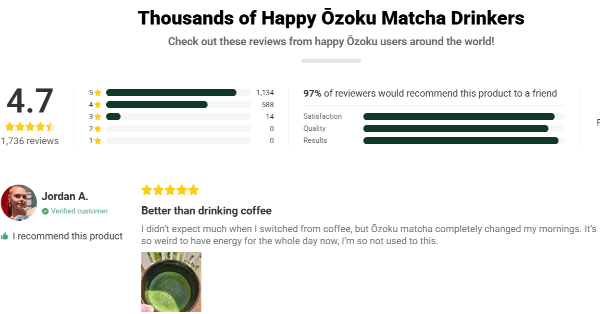 Matcha Ozoku Tea customer reviews