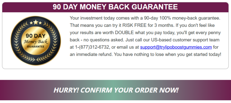 LipoBoost GLP-1 Gummies money back guarante