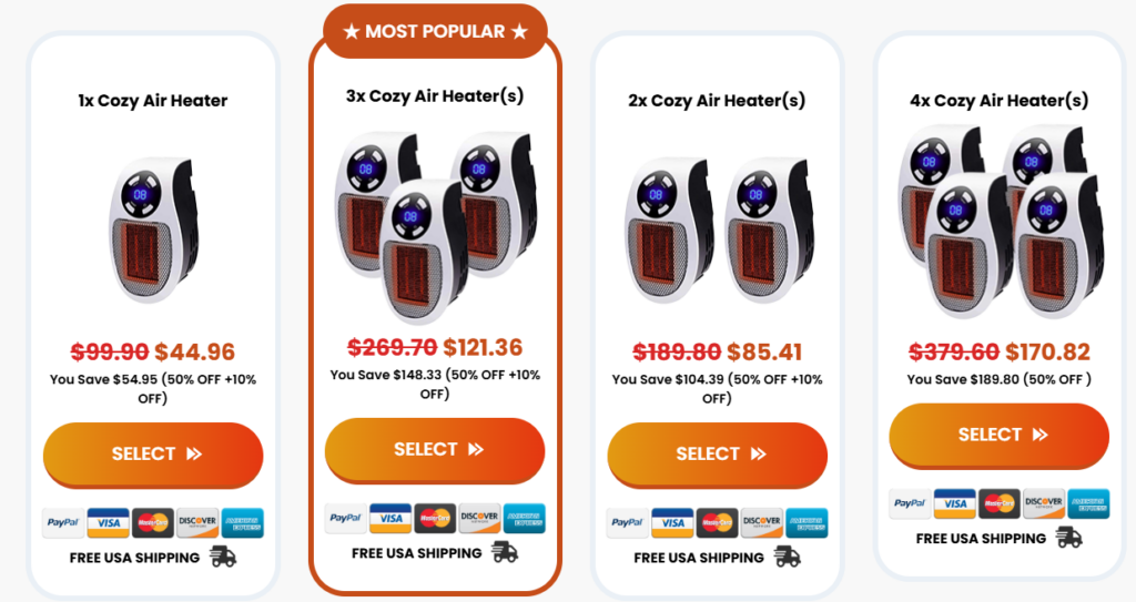 Cozy-Air-Heat pricing