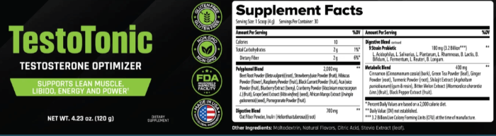 TestoTonic-Supplement-facts