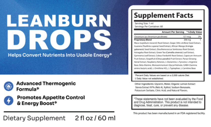 LeanBurn Drops Supplement Facts