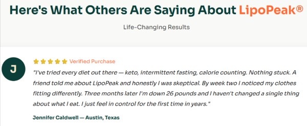 LipoPeak customer review