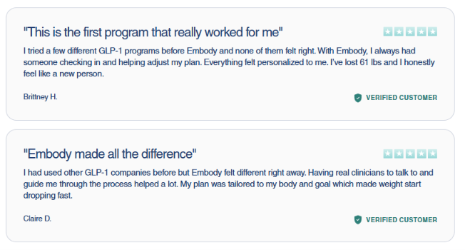 Embody Customer Reviews
