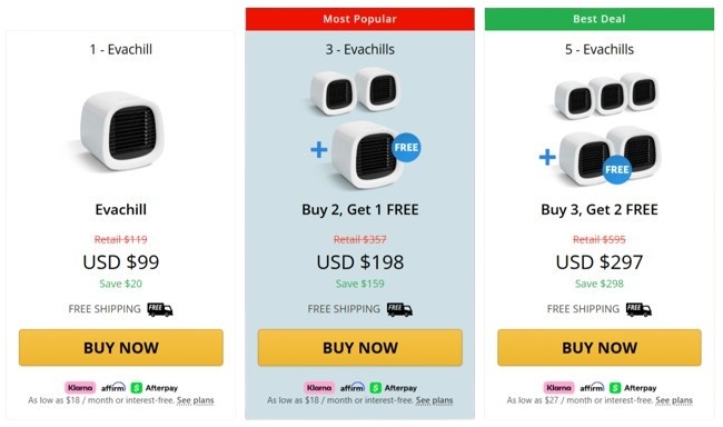 EvaChill pricing details
