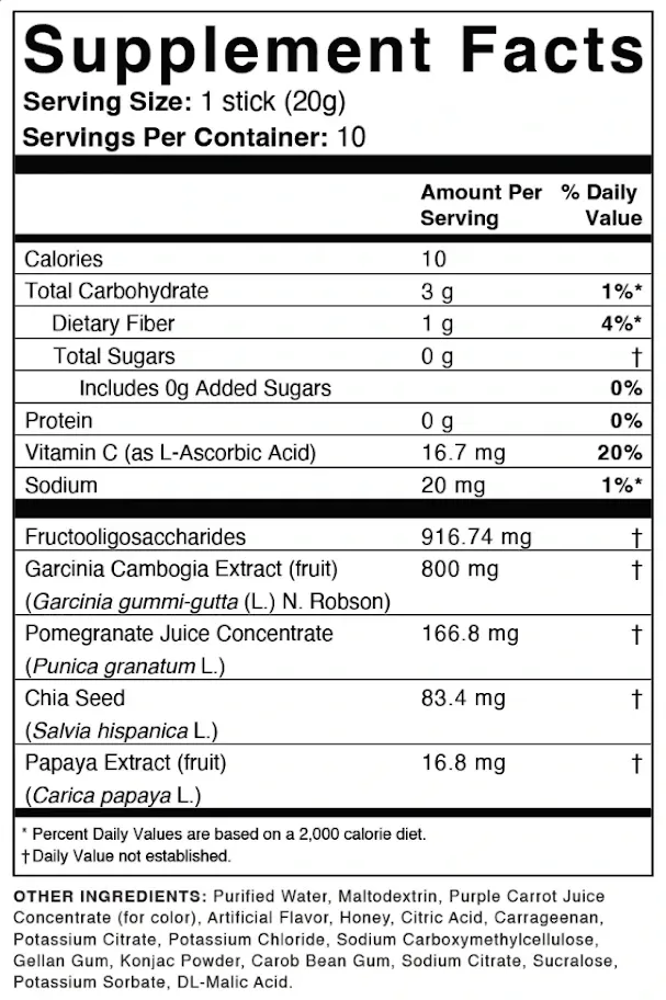 Hinuki Lean Habit Jelly Sticks supplement facts