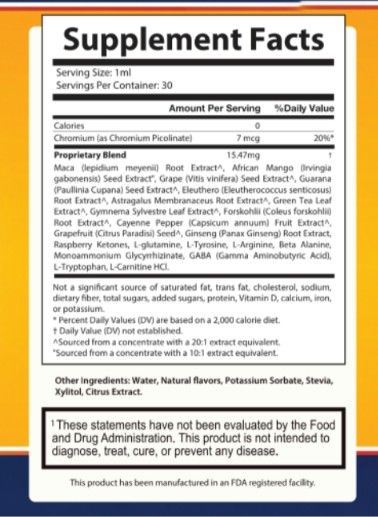 SodaBurn Supplement Facts
