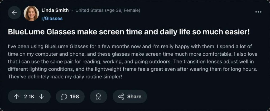 BlueLume Glasses customer reviews