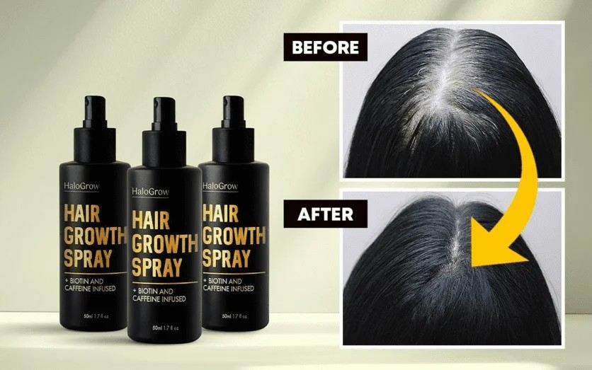 HaloGrow Hair Spray before and after