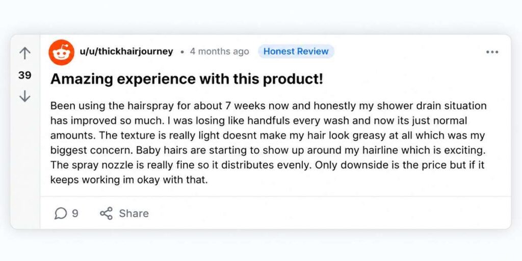 HaloGrow Hair Spray customer review 1