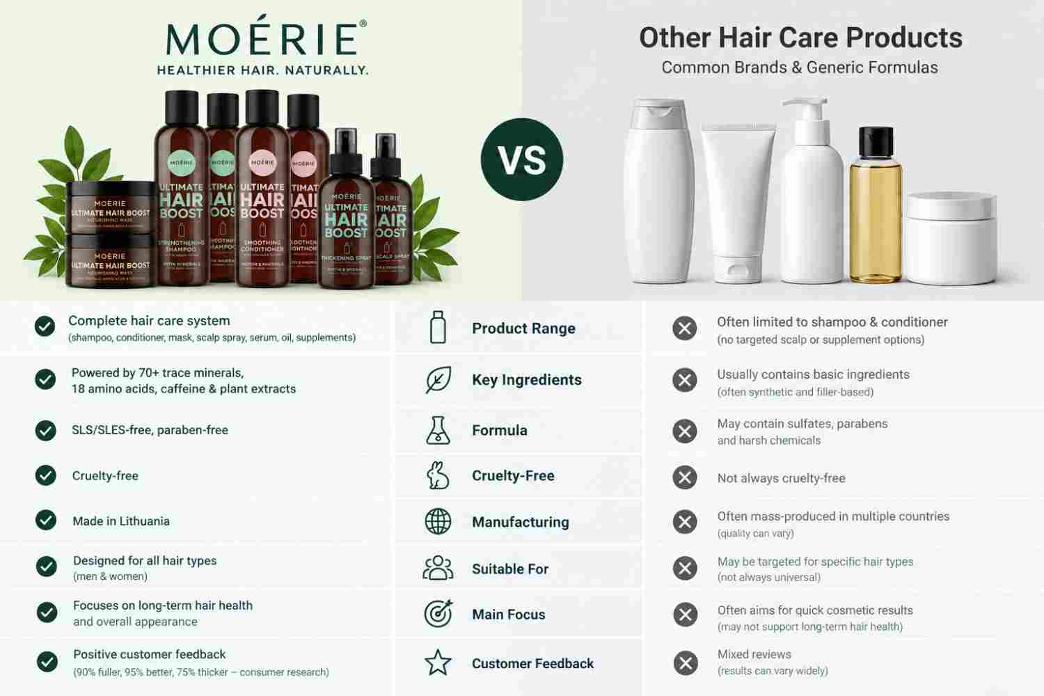Moérie vs Other hair care product
