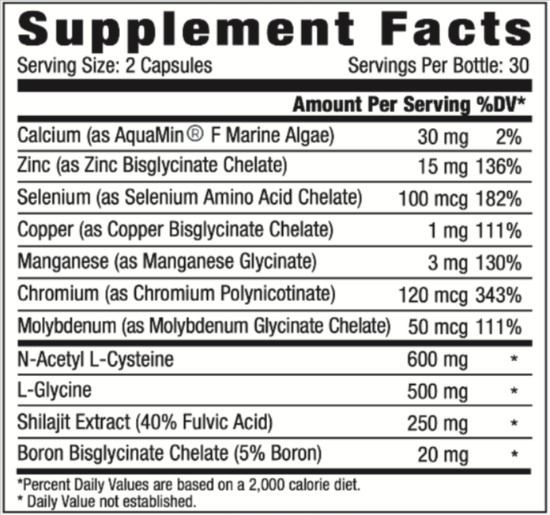 Pure Cellular Detox supplement fact