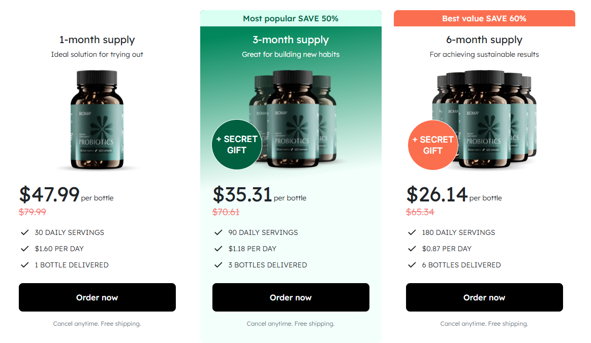 Bioma Probiotics pricing