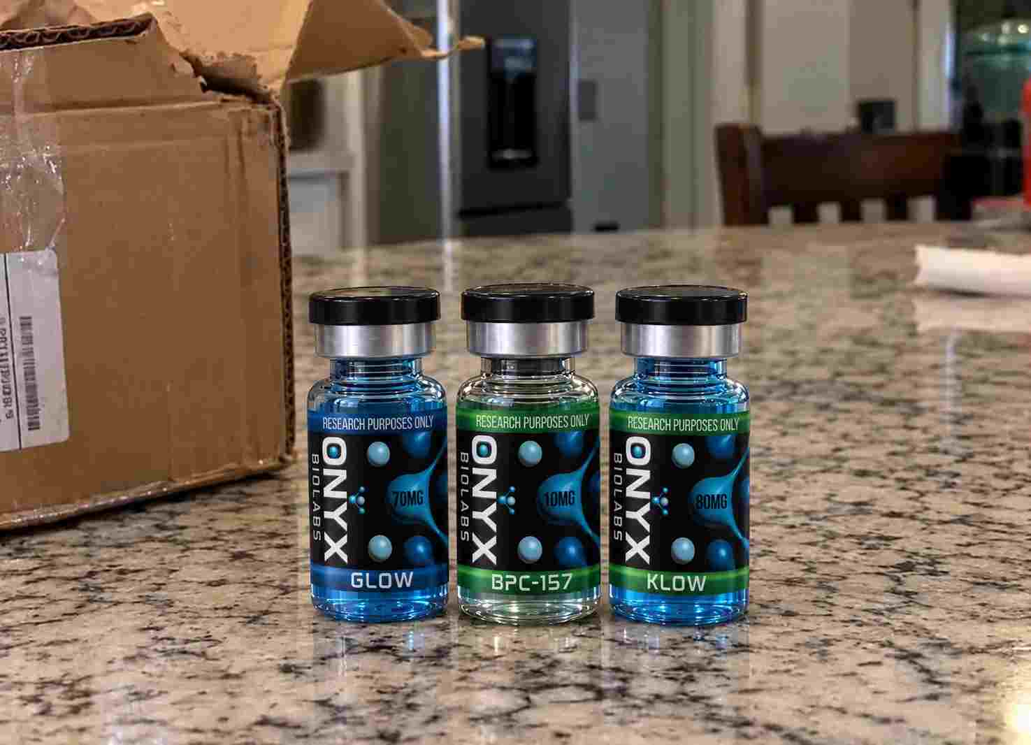 Onyx BioLabs research vials on countertop