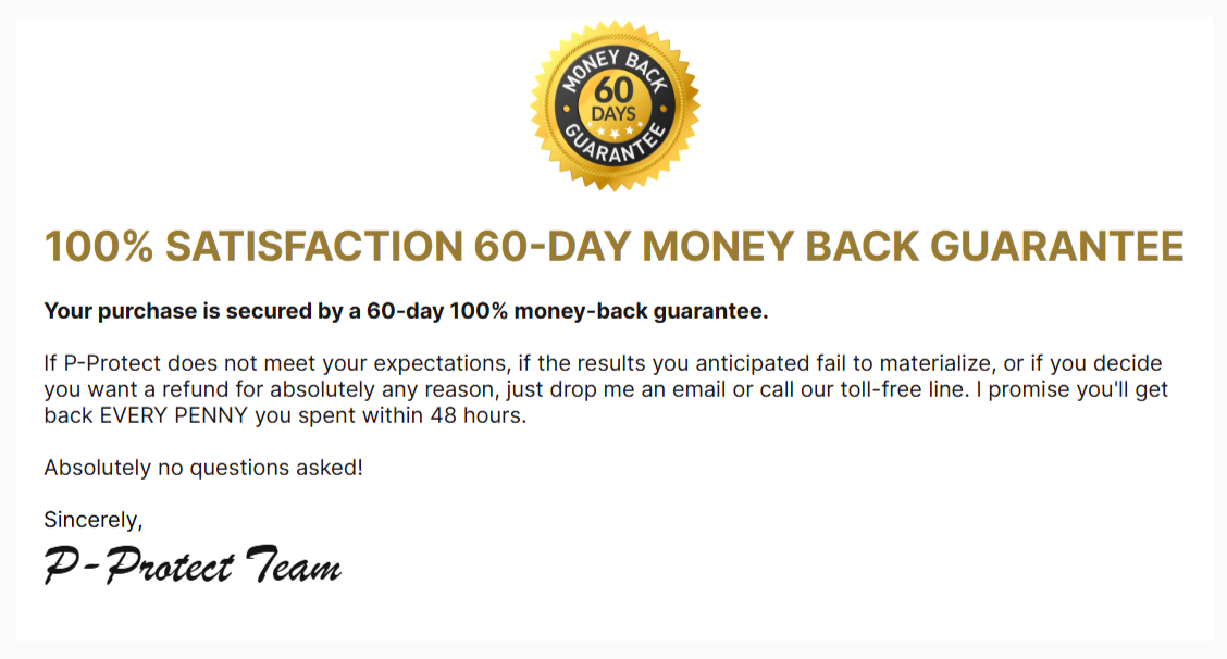 P-Protect money back gruantee