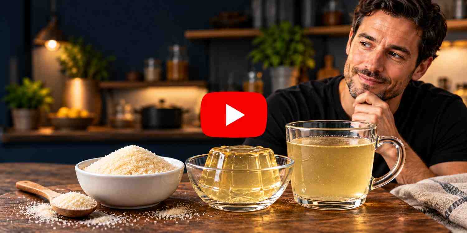 Thoughtful man and golden gelatin-