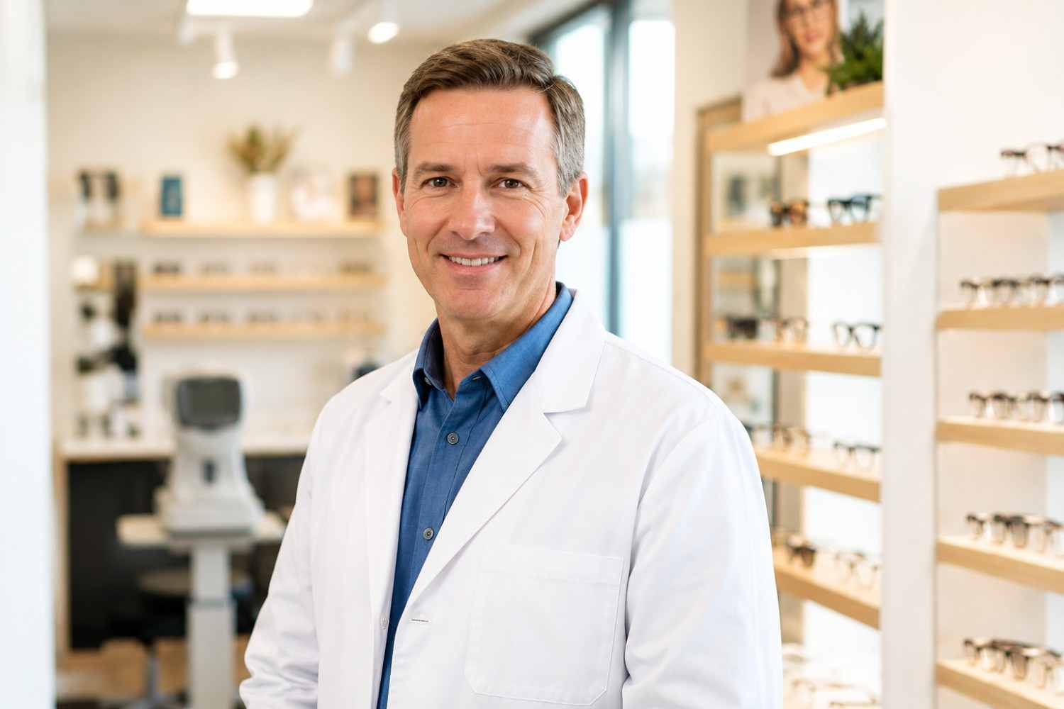 Welcoming Optician in a Modern Eyewear Clinic